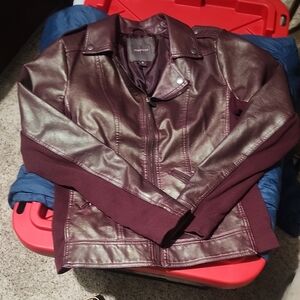 Maurices Women's Wine Faux Leather Moto Jacket